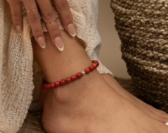 アンクレット COURREGES Coral Ankle Bracelet RED CORAL ANKLE Bracelet 8MM • Dainty Anklet Jewelry