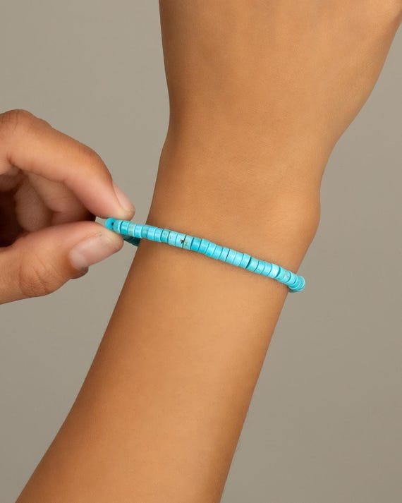 TURQUOISE BRACELET heishi beaded • December birthstone Sagittarius Capricorn • bracelet gift • stackable stretch water resistant • BRBH2AA
