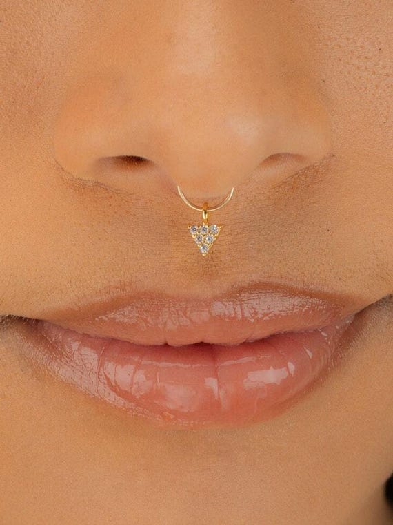 PRIDE SEPTUM RING • triangle charm septum diamond cz • dainty jewelry • endless twist hoops • gold rose gold silver • 22g 20g 18g • PISH2AU