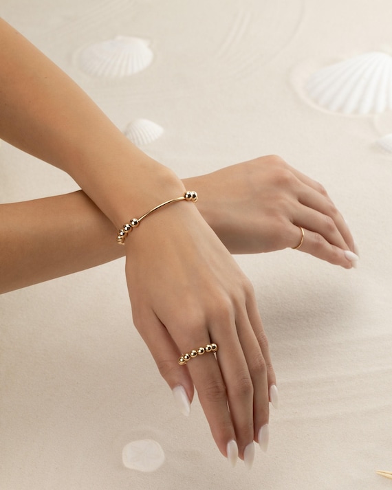 GOLD BEADED BAR bracelet • dainty gold bracelet • rose gold sterling silver • stackable, stretch, water resistant • gift for her • BRBP2AL
