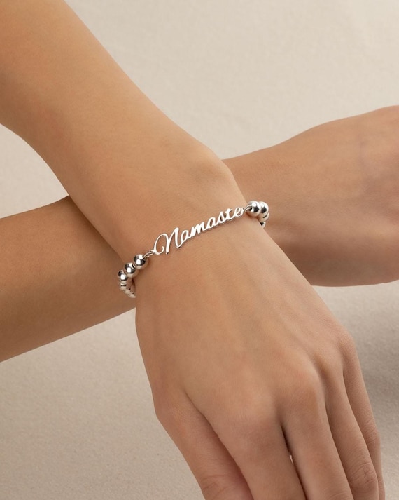 NAMASTE beaded bracelet • personalized name, nickname or word • stackable dainty bracelet • stretch and water resistant • yoga jewelry