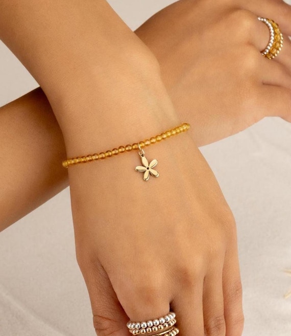 CITRINE CHARM BRACELET • personalized charm • november birthstone • scorpio sagittarius • dainty bracelet stretch water resistant BRBS3CHAMp