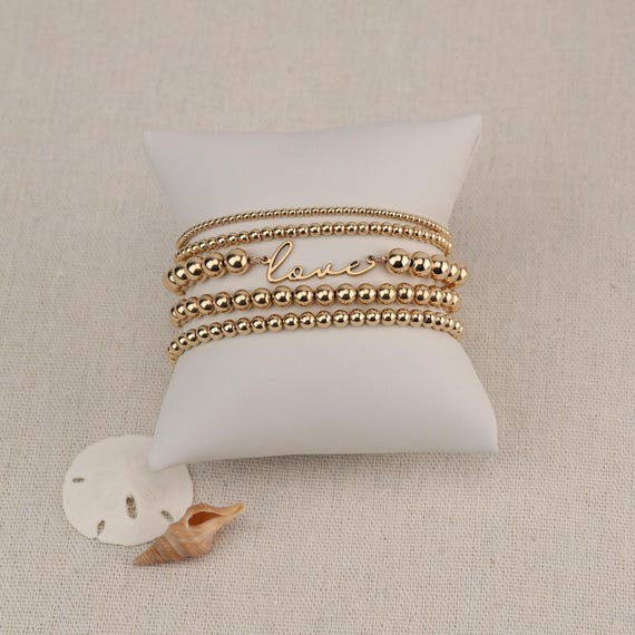 LOVE NAME BEADED bracelet set • perfect gift for her • dainty bracelet stack • stretch and water resistant • bridal jewelry • BRBP3BOTAp