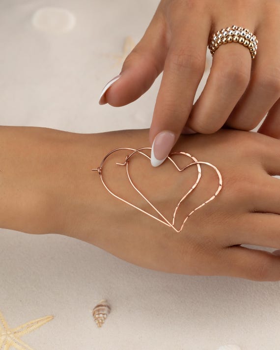ROSE GOLD HEART earrings • delicate dangle hoops • silver, gold or rose gold • bridesmaids • water resistant