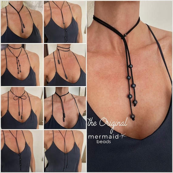 PEARL LEATHER CHOKER necklace | coastal cowgirl western jewelry | lariat y necklace | choice of gemstone and leather | adjustable | NELE2AIp