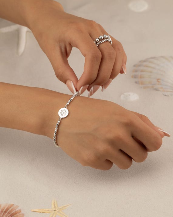 PAW PRINT CHARM beaded bracelet • perfect gift for cat mom cat lover dog lover • dainty stackable stretch and water resistant • BRBP3CH2AA