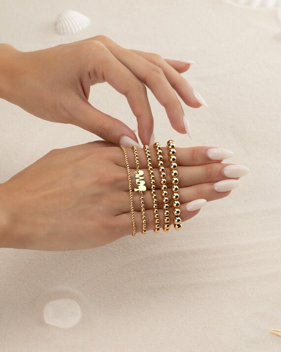 LOVE NAME BEADED bracelet set • perfect gift for her • dainty bracelet stack • stretch and water resistant • bridal jewelry • BRBP3BGLA