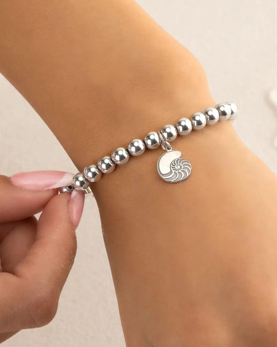 SEASHELL CHARM beaded bracelet • gold, rose or sterling silver • beach jewelry • stackable stretch bracelets • water resistant