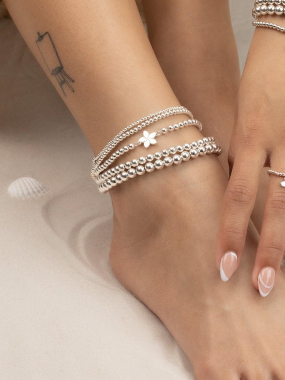 PLUMERIA FLOWER CHARM beaded anklet • gift for her • Hawaiian jewelry • stackable dainty anklet • stretch water resistant • ANBP3CH2AEp