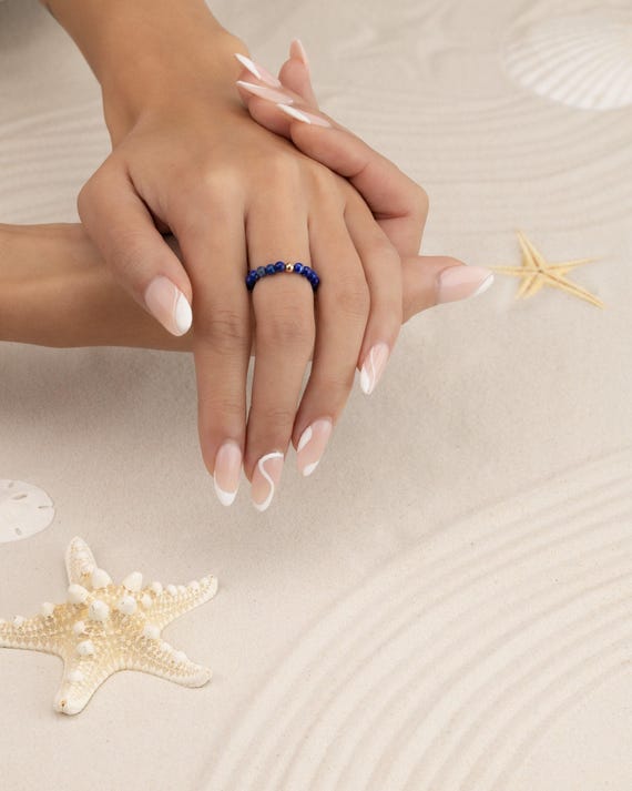 LAPIS RING 3MM • lazuli dark blue jewelry • dainty friendship ring • perfect gift for her • stackable stretch water resistant • RIBS2AJ