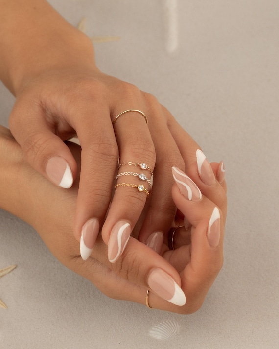 CHAIN RING Diamond CZ Crystal Ring Midi Ring Knuckle Ring Toe Ring Delicate Stacking Ring Gold Filled Sterling Silver Commitment Friendship