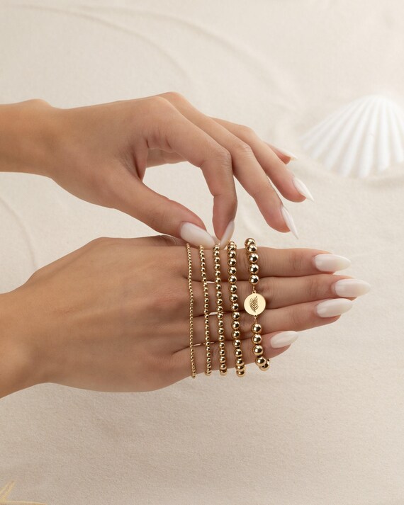 PALM LEAF CHARM beaded bracelet • gift for her • beach lover jewelry • stackable dainty bracelet • stretch and water resistant • BRBP3CH2AD