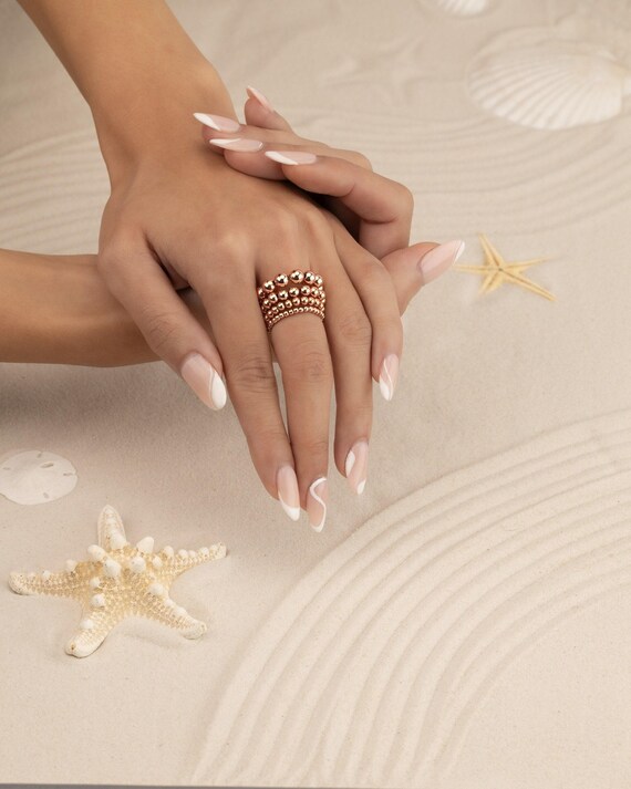 ROSE GOLD BEADED ring • dainty ring • stackable, stretch, and water resistant • friendship anniversary ring • sterling silver gold • RIBP2AF