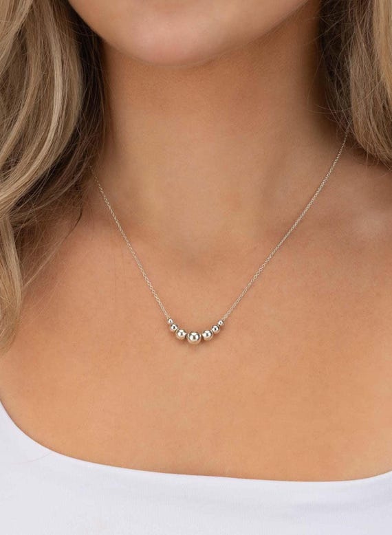 FLOATING BEAD NECKLACE • 14k gold filled, rose or sterling silver graduated beads • dainty layering pendant • water resistant