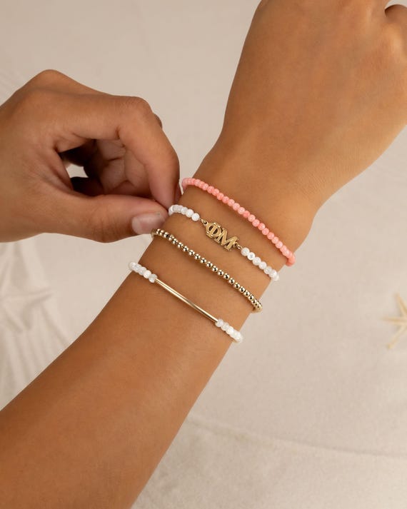SORORITY PEARL bracelet • personalized greek letters • college rush bid day initiation gift • sorority merch pearl bead jewelry BRBS3CXMIMOp