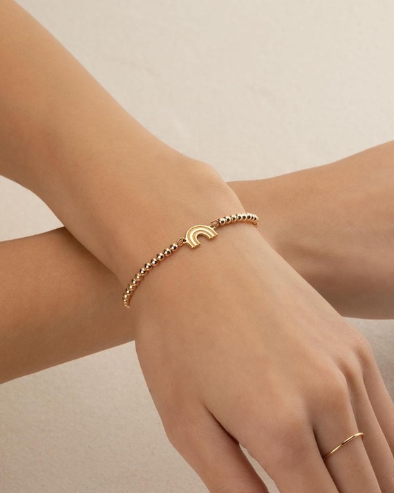 RAINBOW CHARM BEADED bracelet • perfect gift for her • pride jewelry • stackable dainty bracelet • stretch water and resistant • BRBP3CH2AN