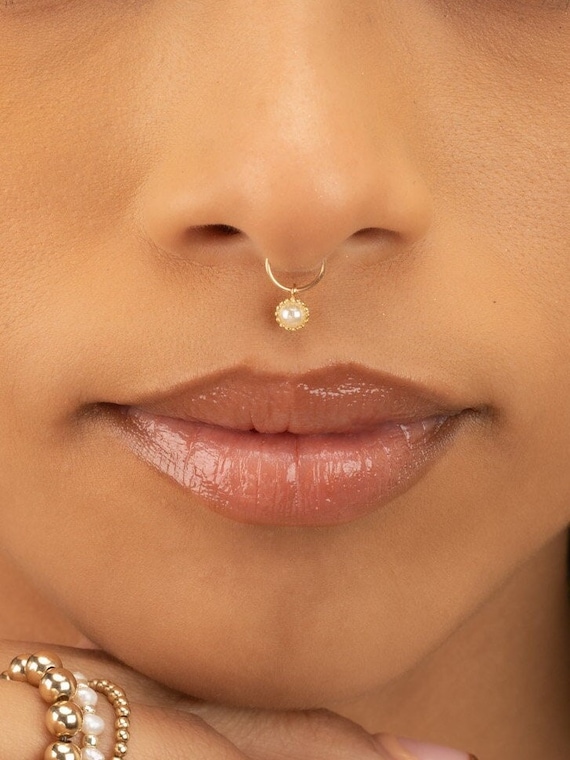 PEARL SEPTUM RING • charm septum hoop • dainty jewelry • endless twist hoops • gold septum ring • rose gold silver • 22g 20g 18g • PISH2BC