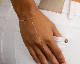 ROSE GOLD FILLED hand chain • simple delicate dainty ring bracelet • water and tarnish resistant
