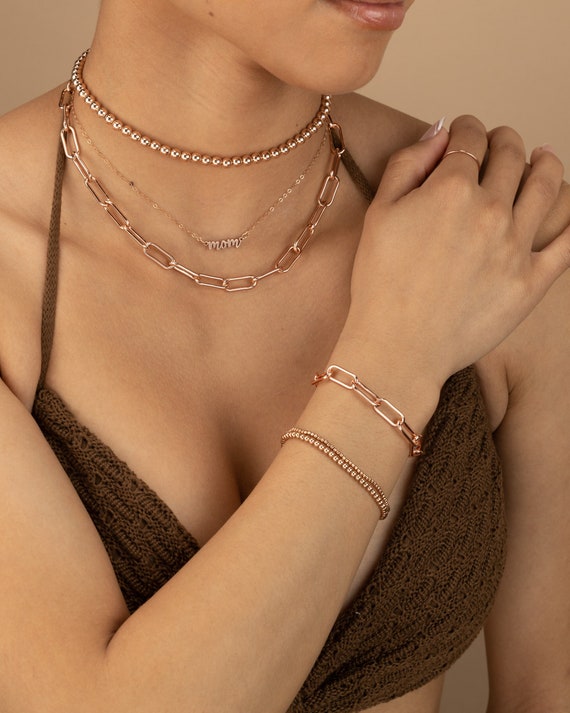 Rose Gold Paperclip Chain Necklace Chunky Gold Chain Bracelet Anklet Gold Silver Rose Gold Large Link Chain Paper Clip Style Chain