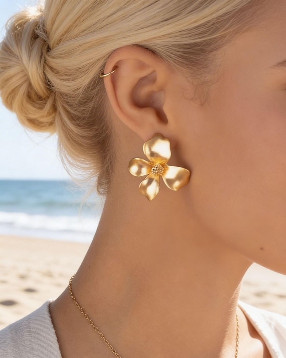 FLOWER EARRINGS • beach rose blooms • statement jewelry • bride anniversary birthday gift • gold or silver • nickel free