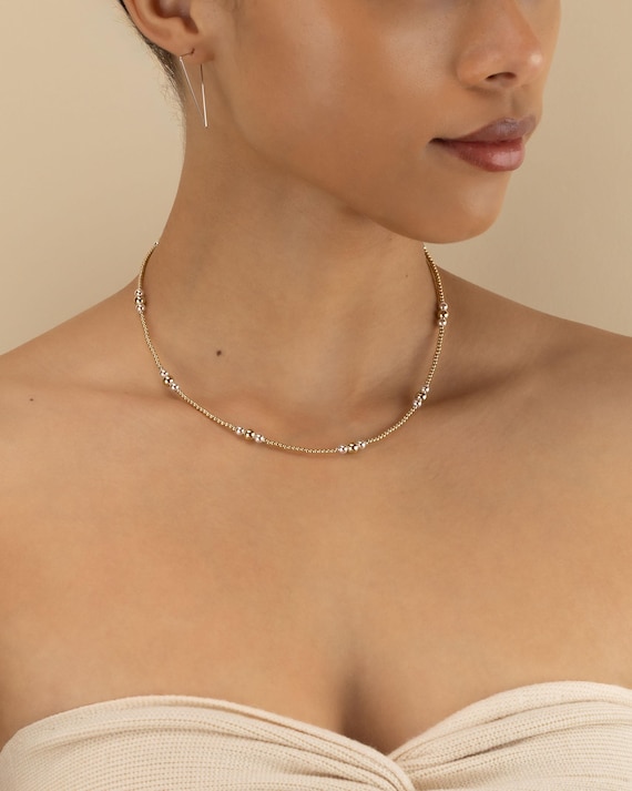 MIXED METAL BEADED necklace • waterproof • 14K gold filled and 925 Sterling silver choker • anniversary gift • bridal jewelry