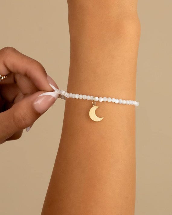 PEARL CHARM BRACELET • personalized charm • June birthstone • Gemini Cancer • dainty bracelet gift • stretch water resistant • BRBS3CHAEp