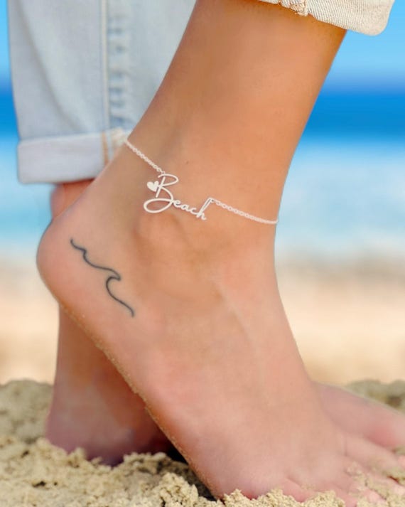 BEACH LOVER PERSONALIZED name ankle bracelet • perfect gift for her • beach anklet • beachy dainty anklet • water resistant • ANCC3AATUp