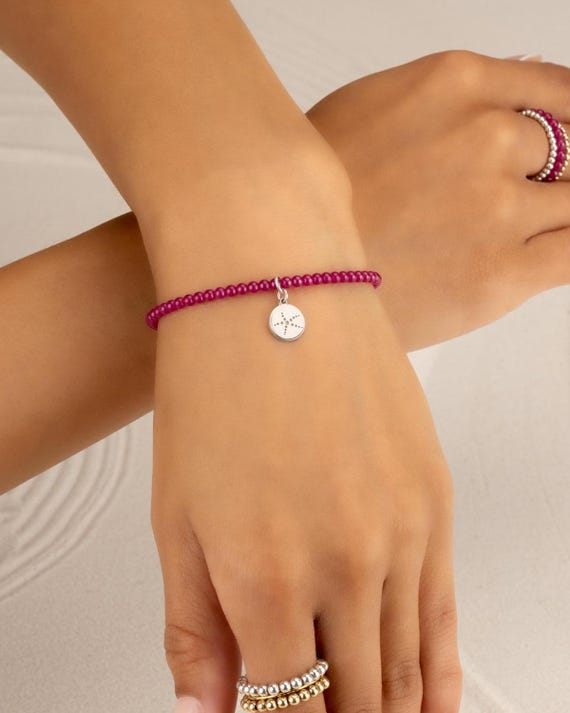 RUBY CHARM BRACELET • personalized • july birthstone • cancer leo • stretch bracelet or anklet • water resistant • gold, silver or rose gold