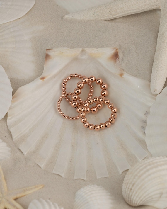 BEADED RING • 14k gold filled, rose or sterling silver • waterproof • mixed metal • stackable stretch • midi thumb toe