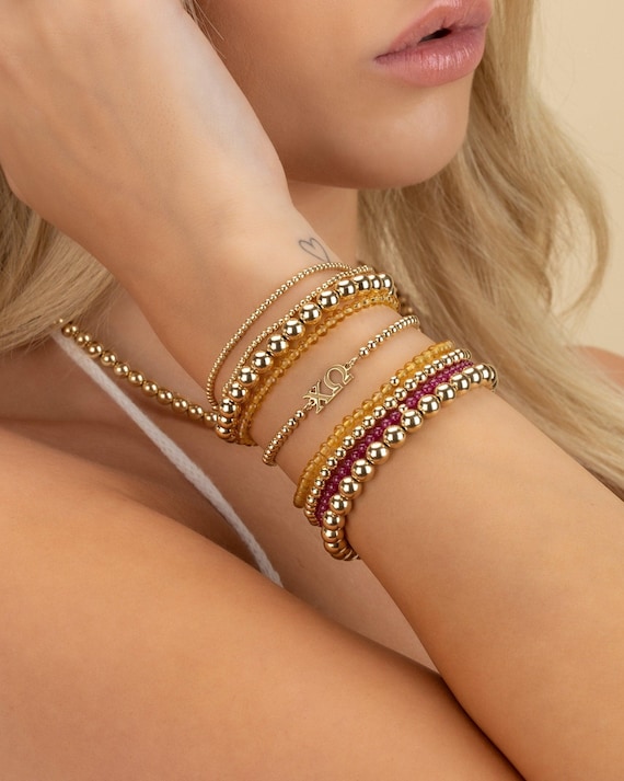 SORORITY GREEK LETTER beaded bracelet • sorority gift • Chi Omega Kappa Gamma Alpha Pi Beta Phi Delta Zeta Theta Sigma connector BRBP3CHMIp