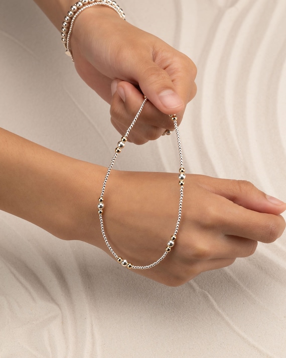 MIXED METAL BEADED necklace • 925 Sterling silver and 14k gold filled • water resistant • everyday wear • adjustable choker