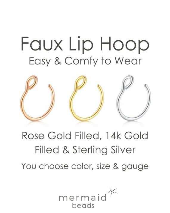 FAKE LIP RING • fake nose ring • no piercing needed body jewelry • faux hoop • gold hoop • sterling silver rose gold • 22g 20g • FPFH2AI