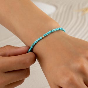 TURQUOISE BRACELET 3MM • December birthstone Sagittarius Capricorn • dainty bracelet gift • stackable stretch water resistant • BRBS2AT