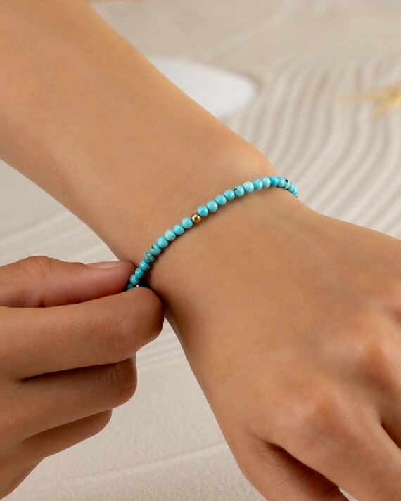 TURQUOISE BRACELET 3MM • December birthstone Sagittarius Capricorn • dainty bracelet gift • stackable stretch water resistant • BRBS2AT