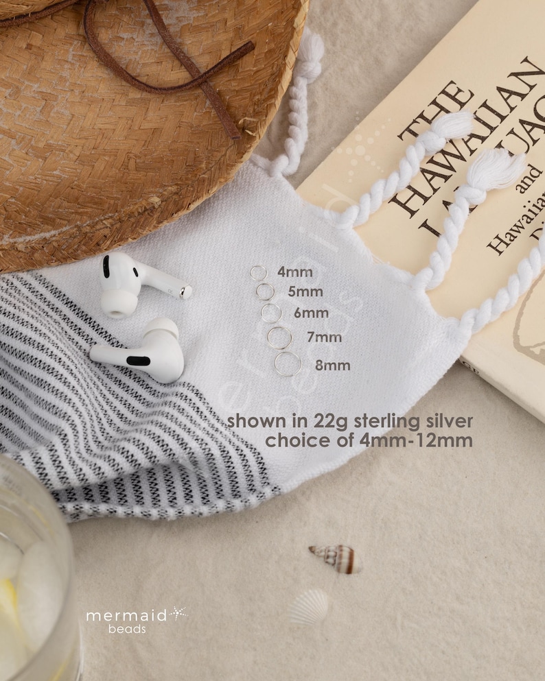 a collection of items, including a straw hat, a book, earbuds, and a piece of paper, all placed on a surface.