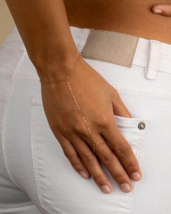 14K GOLD FILLED hand chain • simple delicate dainty chain finger bracelet • gold, sterling silver or rose gold • water resistant • BRCH2HCAC