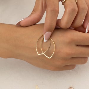 SMALL OVAL EARRINGS • gold or silver hoops • delicate minimalist geometric leaf shaped dangle hoop • nickel free • birthday anniversary gift