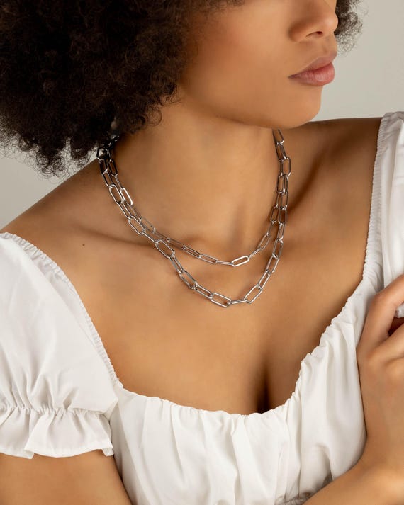 Silver Paperclip Chain Necklace Chunky Gold Chain Bracelet Anklet Gold Silver Rose Gold Large Link Chain Summer Jewelry