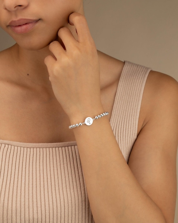 ZODIAC CHARM beaded bracelet • perfect birthday gift for her • birth sign stackable stretch bracelet anklet • water resistant • BRBP3CH2BFp