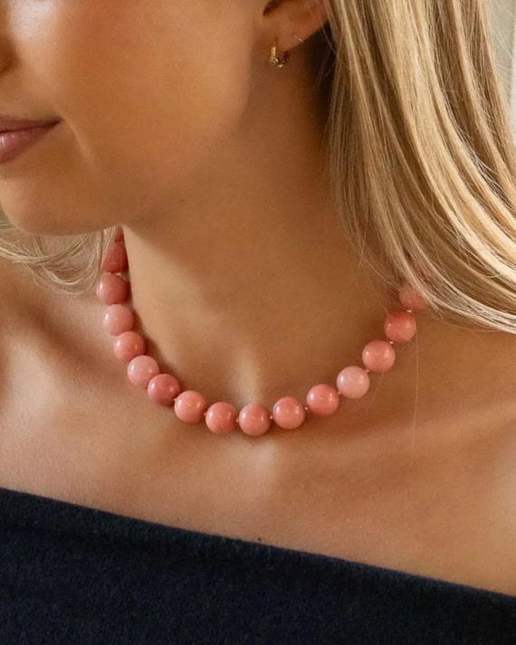 CHUNKY BEAD NECKLACE • genuine pink jade gemstone • bubblegum pink big beaded choker • water-resistant • statement jewelry