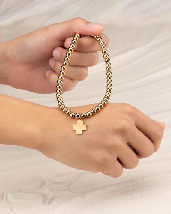 BEADED CROSS necklace • charm • chunky statement jewelry • water resistant • gold, rose or sterling silver • religious jewelry with meaning