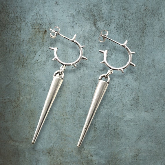 Silver Spike Earrings Silver Hoop Earrings  Long Modern Minimalist Bullet Dagger Dangle Earring Summer Jewelry