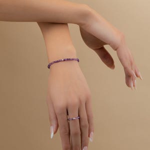 AMETHYST BRACELET 3MM • genuine February birthstone • Aquarius Pisces gift • purple healing stones • stackable stretch • water resistant