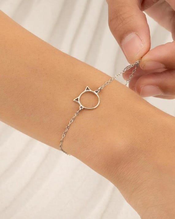 CAT HEAD BRACELET • delicate cat ears charm • kitty mom gift • cat lover gift • gold, rose or sterling silver • water resistant