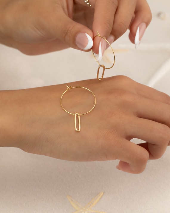 Hoop Earrings Paperclip Chain Oval Minimalist Gold Hoop Earrings Rectangle  Silver Earring Rose GolD  For Her Summer Jewelry