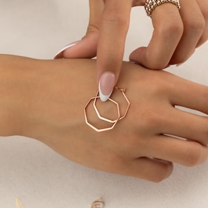 ROSE GOLD HEXAGON earrings • delicate geometric dangle earrings • silver gold hoops • anniversary birthday gift • nickel free • EAHL1AF
