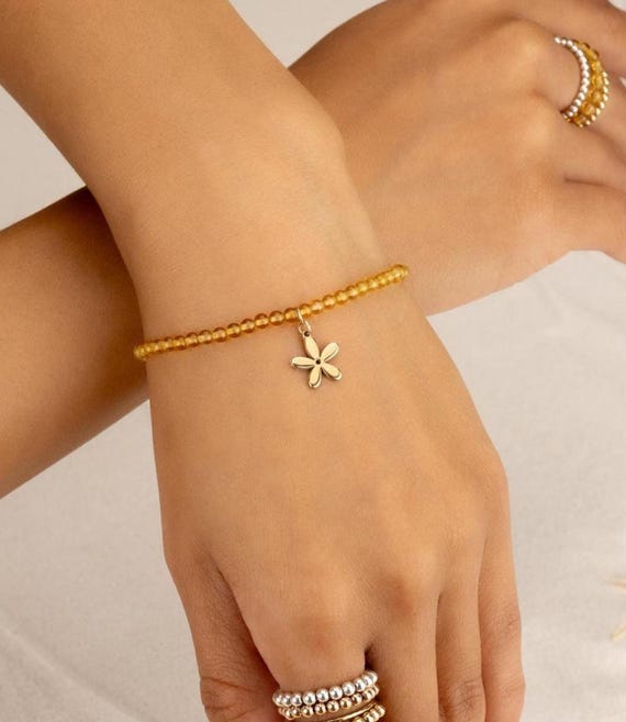 CITRINE CHARM BRACELET • personalized charm • november birthstone • scorpio sagittarius • dainty bracelet stretch water resistant BRBS3CHAMp