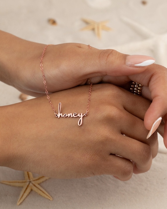 HONEY NECKLACE • personalized name gift • anniversary jewelry • bridal pendant • water resistant