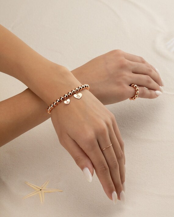 HEART PAW PRINT charm beaded bracelet • perfect gift for cat mom cat lover dog lover • dainty stretch water resistant •