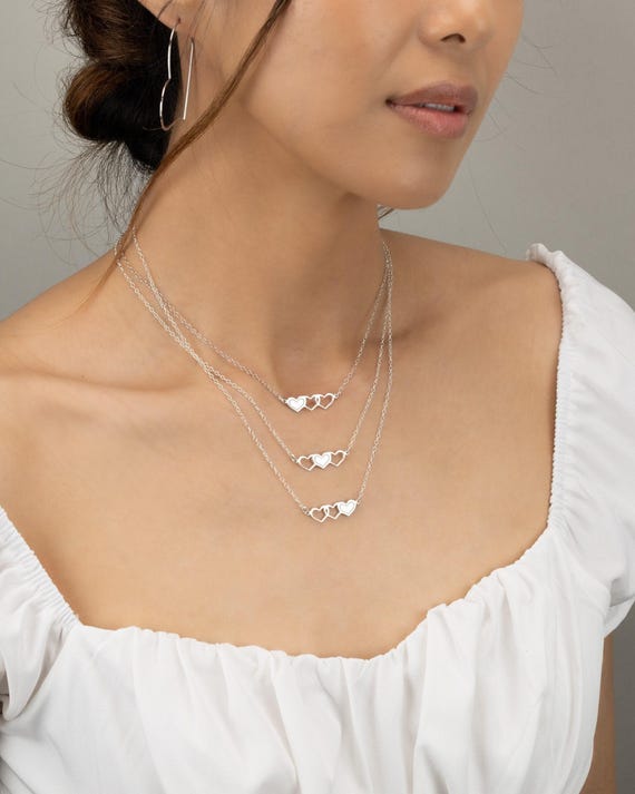 THREE HEARTS NECKLACE • dainty heart necklace • perfect gift for her • friendship • layering necklace • water resistant pendant • NECC3PCAZ